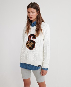 Superdry Preppy Applique Cable Női Kötöttáru Fehér | XYHLC9182